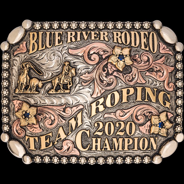 The Wickenburg Custom Belt Buckle is adorned with jeweler's bronze letters, flowers and scrolls. Personalize your design with your own figure, logo or ranch brand!